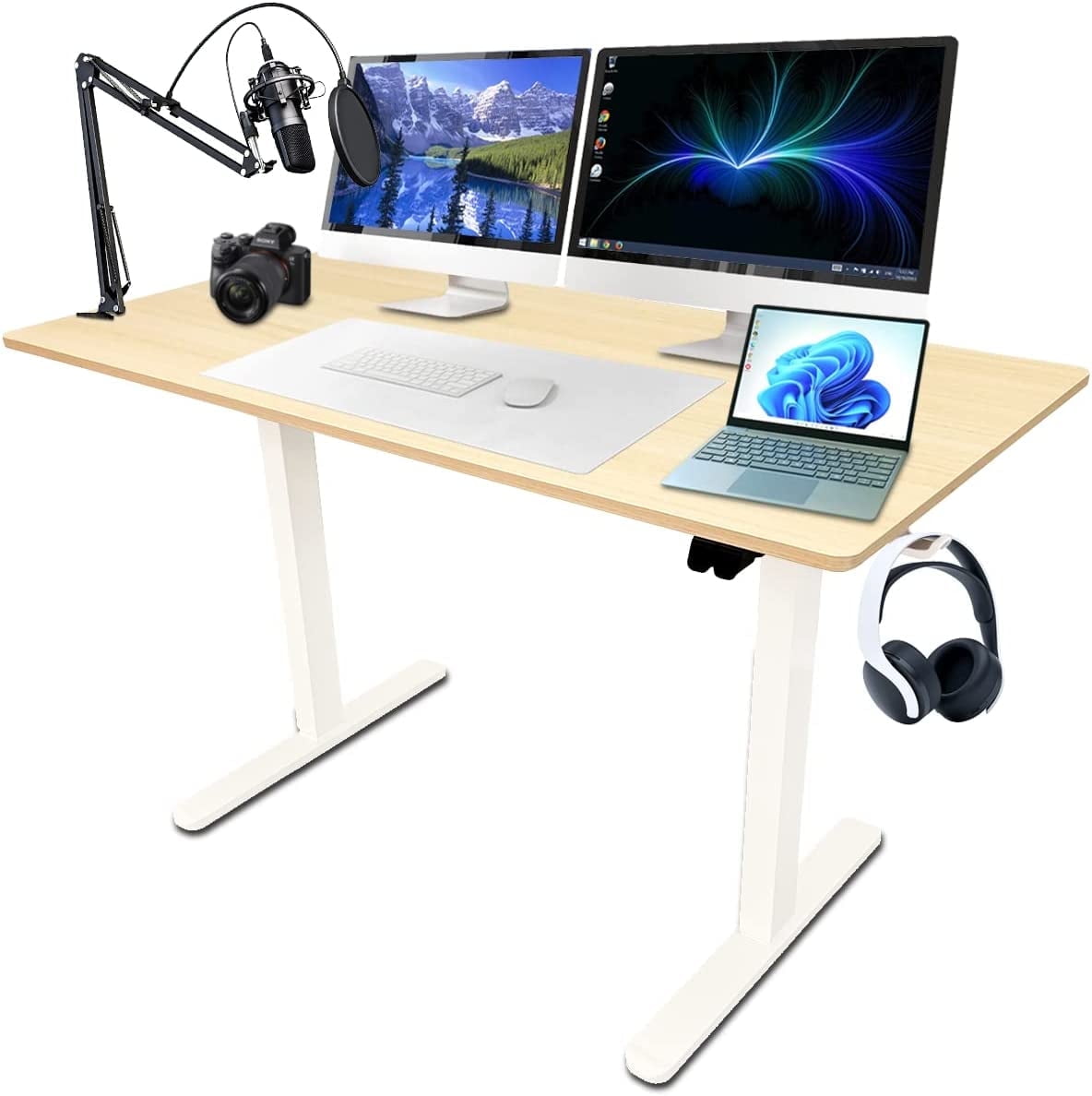 48'' Adjustable Electric Standing Desk Sit Home Office Table Power Outlet