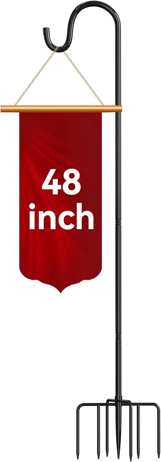 48″ Adjustable Shepherd Hook for Outdoor, Heavy Duty Bird Feeder Pole with 7-Prong Base, Metal Garden Hanging Lanterns Solar Lights String Plants Wind Chimes Hummingbird Feeder（1‑Pack）