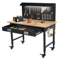 thumbnail image 1 of 48" Adjustable Work Bench with Wheels, 2000 Lbs Capacity Rubber Wood Table Rolling Workbench Heavy Duty Workstation with Power Outlets and Swivel Casters, 1 of 7