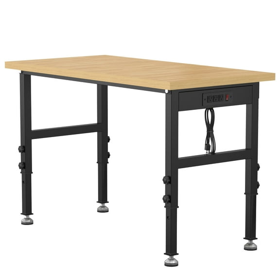 48" Adjustable Workbench,Heavy-Duty Work Table,3000 LBS Load Capacity Particleboard Hardwood Workstation Outlets with Power strips and Fixed feet,for Workshop, Garage
