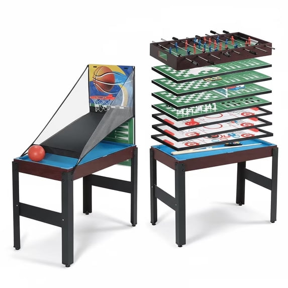 48” All-in-One Multi Game Table Set, 16 Game Combo with Foosball, Pool, Table Tennis & More, Space-Saving Stackable Design for Family Game Room