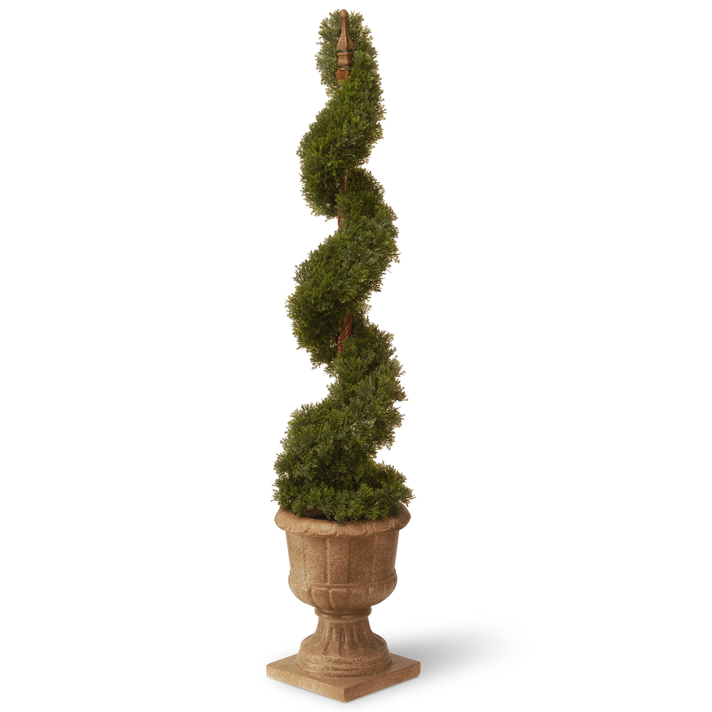 48" Green Plastic Juniper Spiral Topiary in Urn