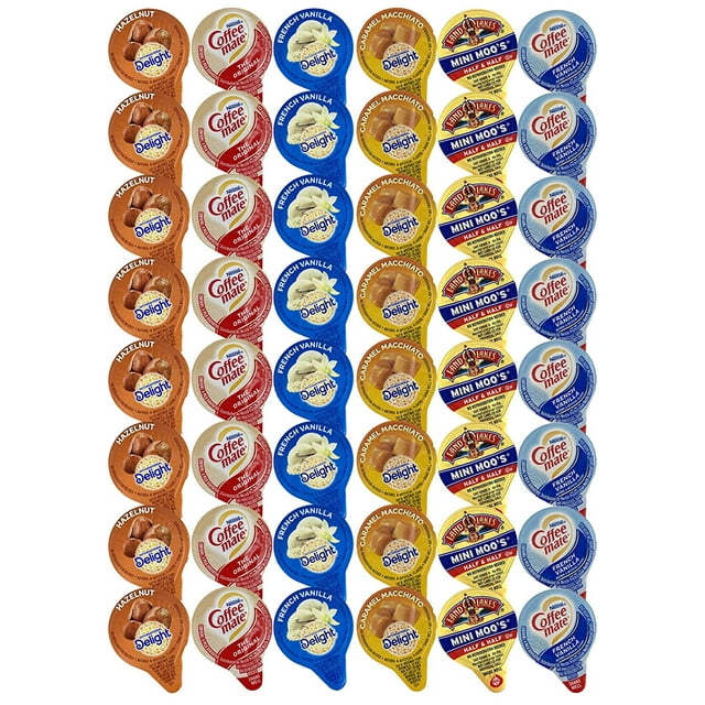 48 Assorted Coffee Creamer Singles Pack 6 Flavored Variety Bundle