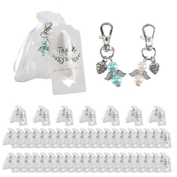 48 Baptism Sets Favor Souvenir Favors Guardian Wedding Angels + Organza Bags Gift Pendants