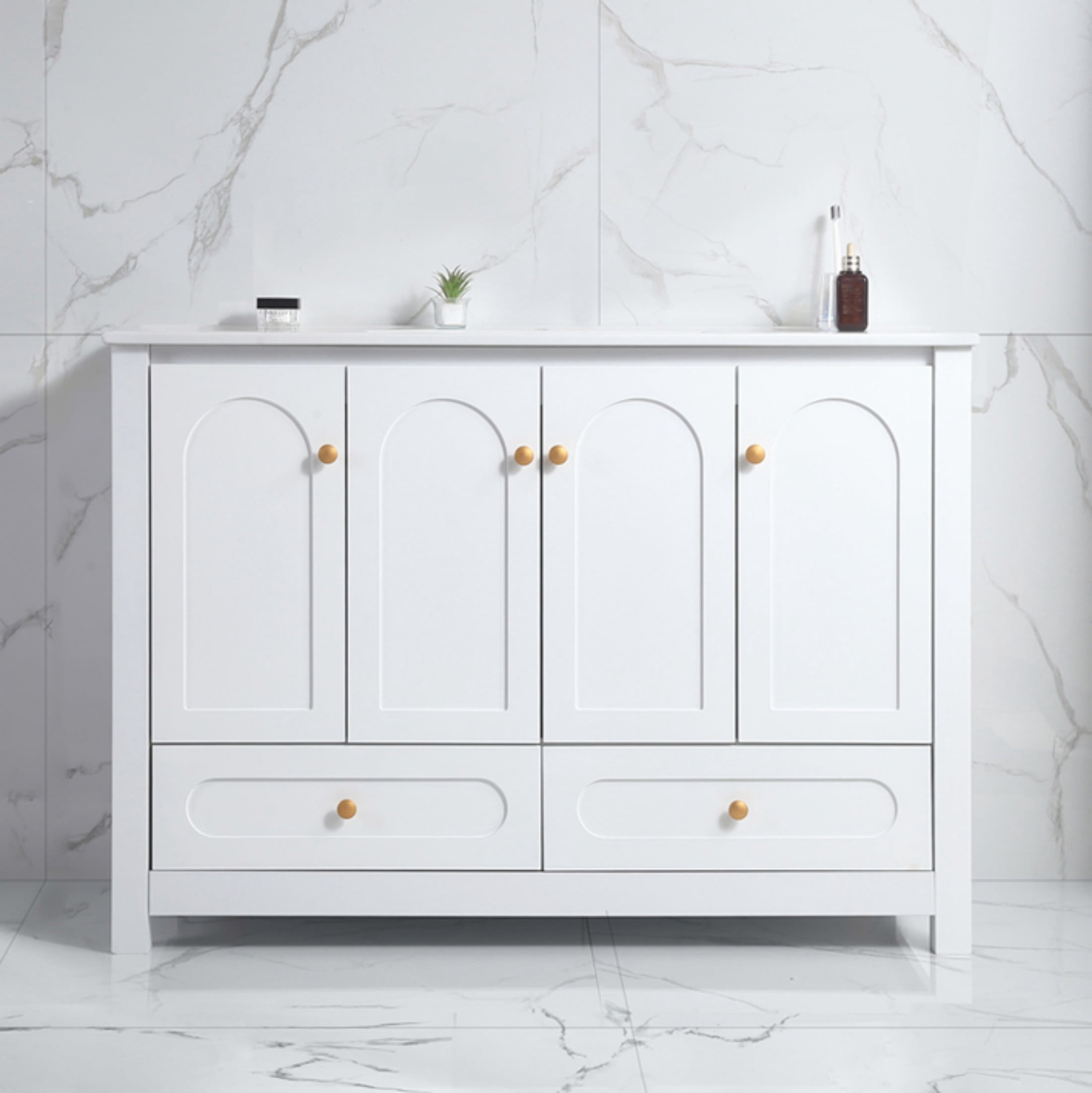 48"Bathroom Vanity, Bathroom Storage Cabinet with 4 Soft close doors and 2 drawers, Freestanding Bathroom Vanities with Sink, White