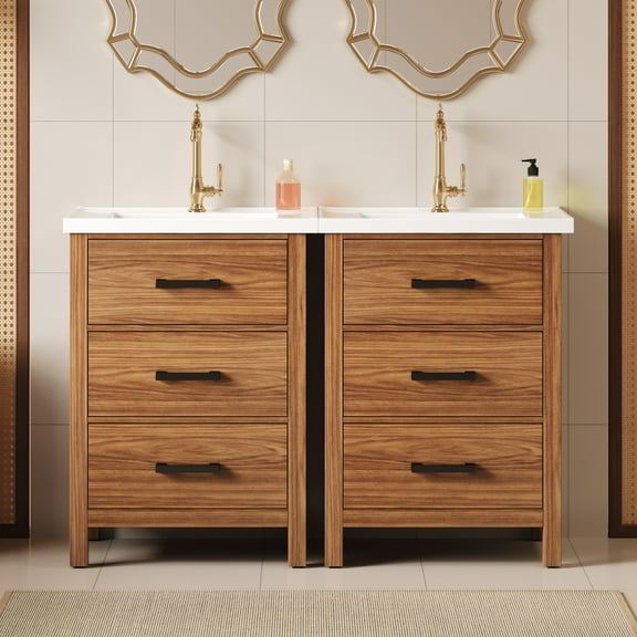 48'' Bathroom Vanity with Ceramic Basin Sink, Modern Bathroom Storage Cabinet with 3 Drawers, Freestanding Bathroom Vanity Cabinet with Single Sink (Same as SW000108AAP)
