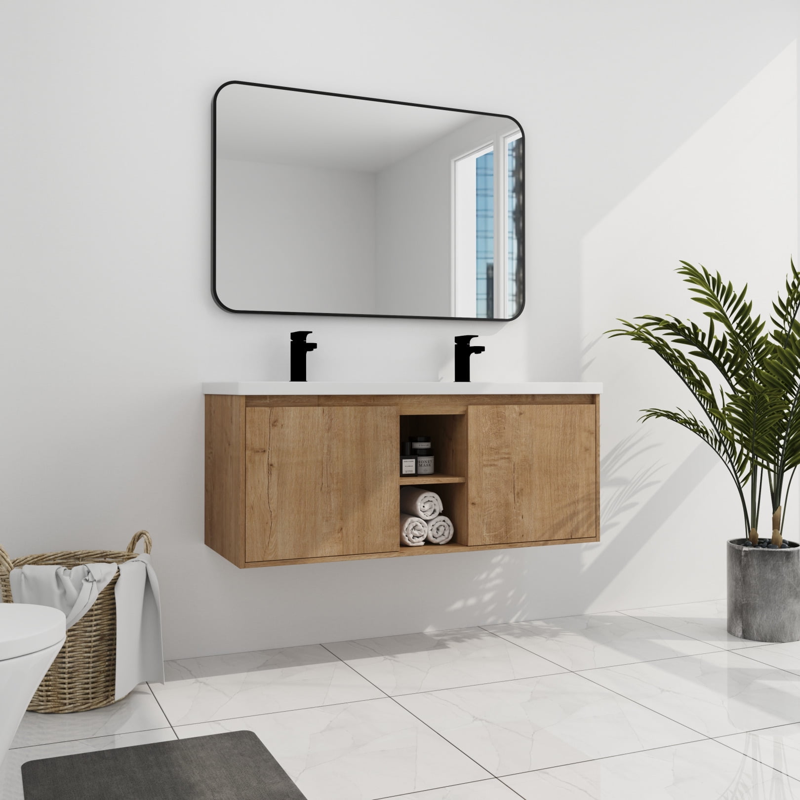 48" Bathroom Vanity Double Sink Combo, Wall Mounted Bathroom Storage ...