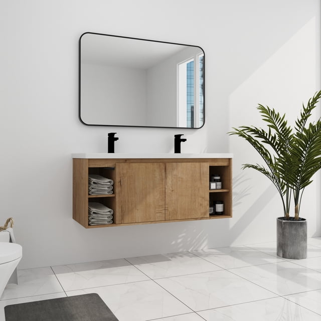 48" Bathroom Vanity Double Sink Combo, Wall Mounted Bathroom Storage ...