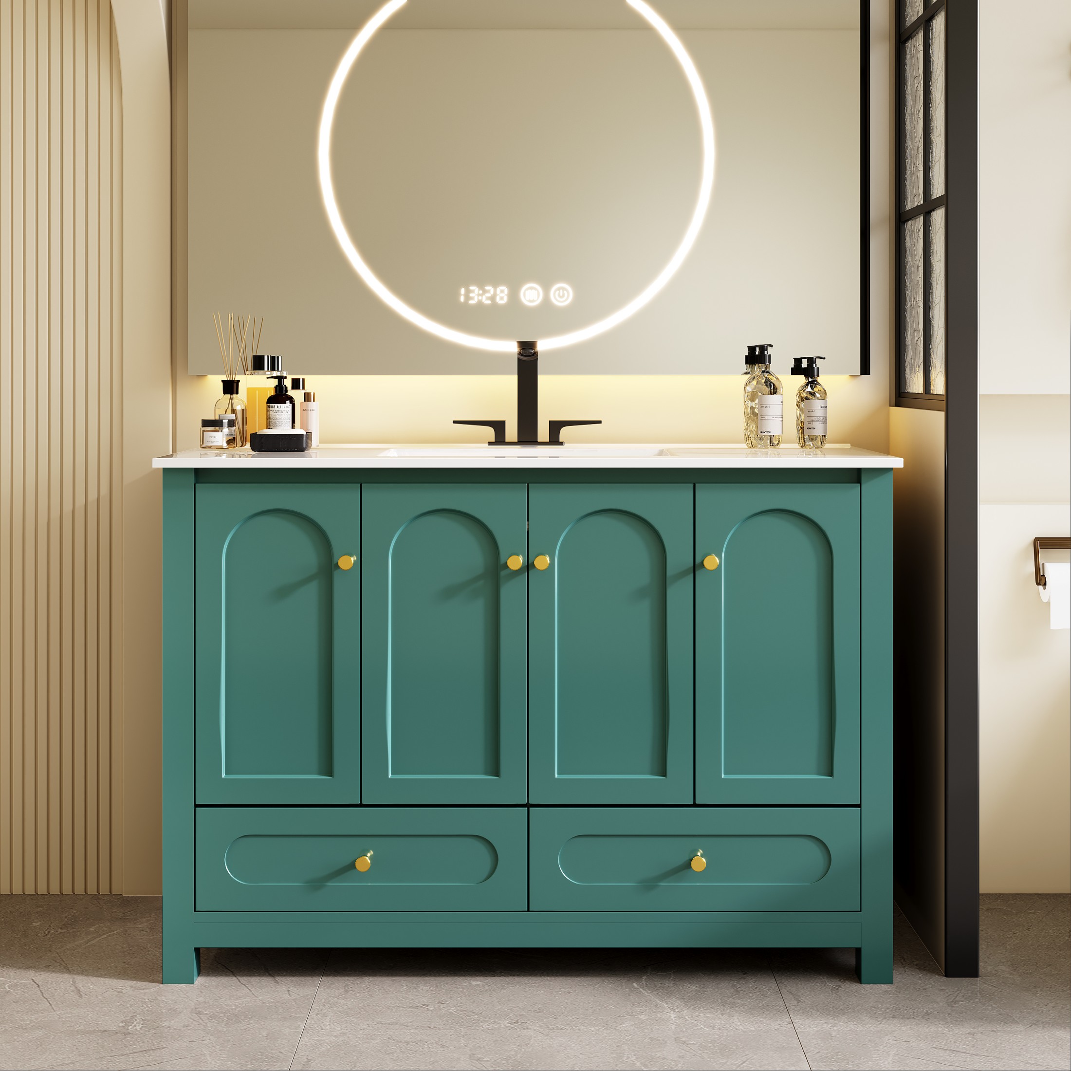 48"Bathroom Vanity, Freestanding Bathroom Vanities with Sink,Bathroom Storage Cabinet with 4 Soft close doors and 2 drawers, Green