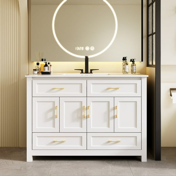 48"Bathroom Vanity, Freestanding Bathroom Vanities with Sink,Bathroom Storage Cabinet with 4 Soft close doors and 4 drawers, White