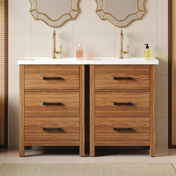 48'' Bathroom Vanity Set with Ceramic Basin Sink (Separate), Modern Bathroom Storage Cabinet with Drawers, Freestanding Bathroom Vanity Cabinet with Single Sink