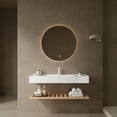 thumbnail image 1 of 48" Bathroom Vanity with Vessel Sink, Wall-Mounted Floating White Rectangular Acrylic Integrated Basin without Faucet, Striped Shelves Layer, Natural Woodgrain Color, 1 of 6