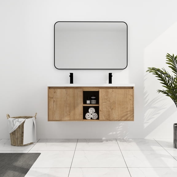 48" Bathroom Vanity Wall Mounted With Double Basin - Body Soft Closing Door Character Stylish Outfit Sinks Construction Characteristic Modern Interior Idea