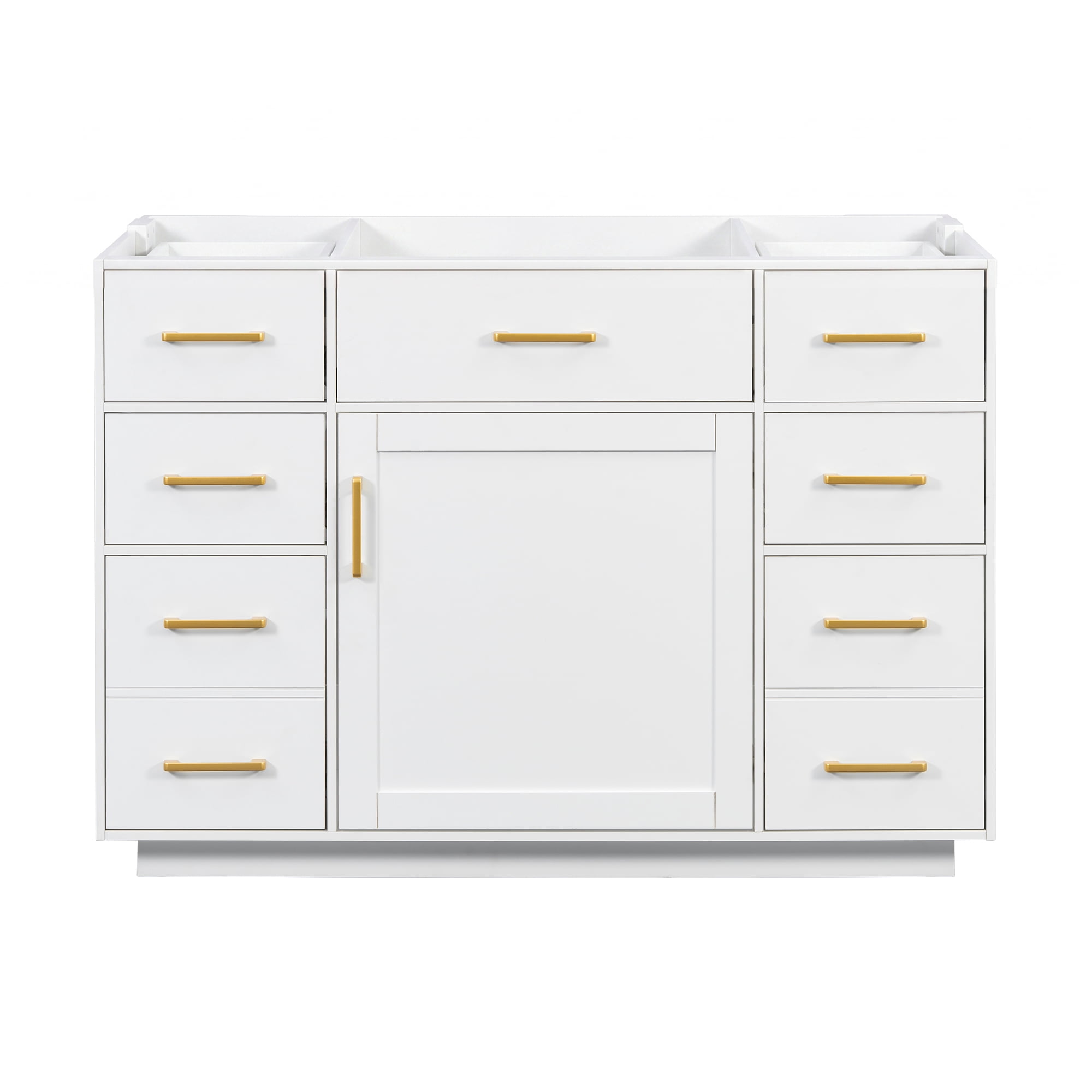 48" Bathroom Vanity without Sink, Cabinet Base Only, Bathroom Cabinet with 6 Pull-Out Drawers, 1 Tip-Out Drawer and 1 Door, Soft-close Hinges, Smooth Painted Finish, Sturdy Construction, White