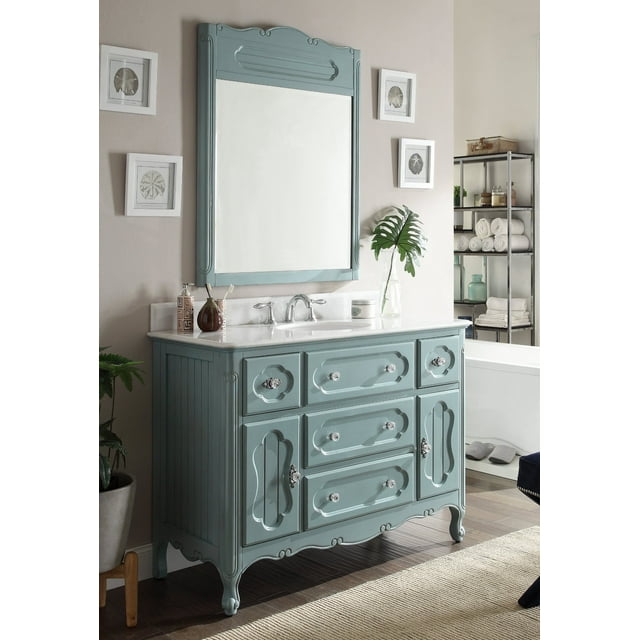 48" Benton Collection Knoxville Boho Vintage Blue Bathroom Vanity with