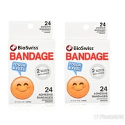48 BioSwiss EMOJI Bandages BandAids - 2 Sizes Included, 8 Emoji Faces  (2 boxes, 24 each)