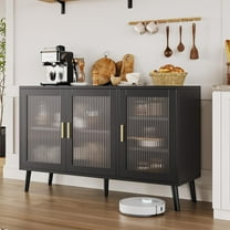 48" Black Buffet Cabinet, Modern Sideboard Kitchen Cabinet with Glass Door and Removable Shelves