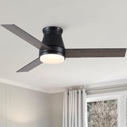 YUHAO 48" Black Flush Mount Ceiling Fans, Low Profile Dual Size Reversible 6-Speed,Dimmable LED ,Remote & Wall Control for Indoor/Covered Outdoor