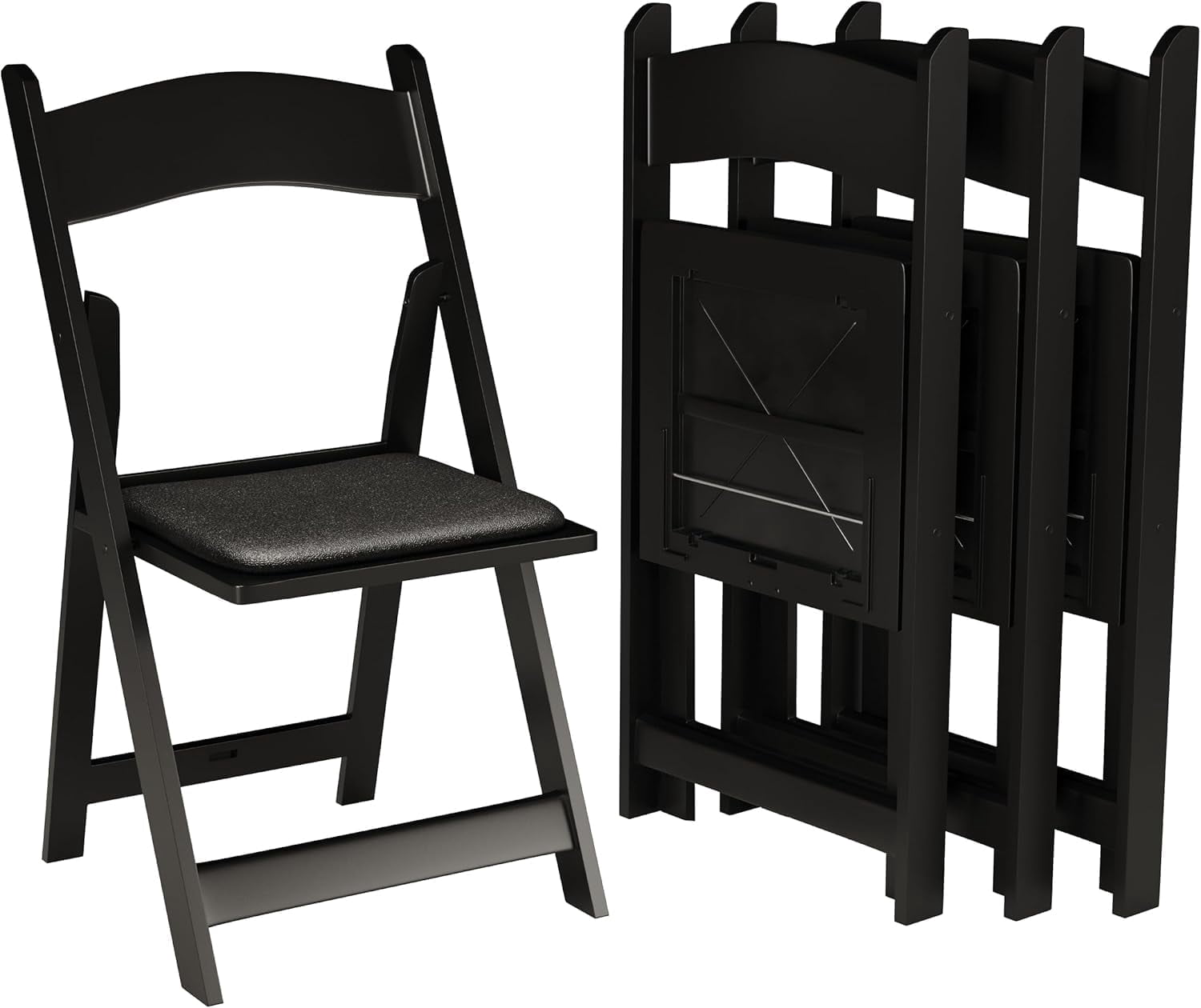 48 Black Resin Stackable Folding Chair - Comfortable Black Foldable ...