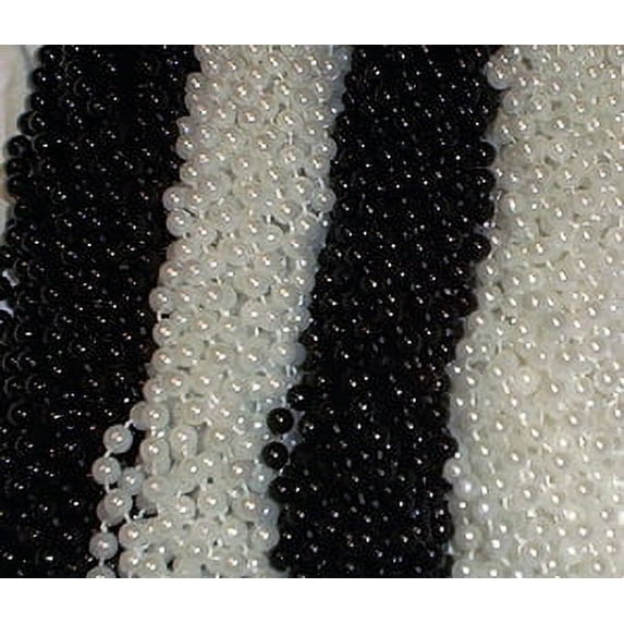 48 Black White Mardi Gras Gra Beads Necklaces 4 Dozen