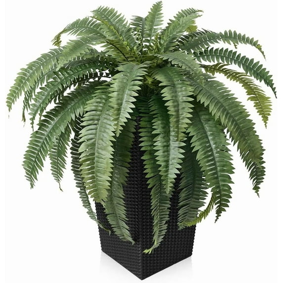 48" Boston Ferns Artificial Outdoor Plants - 39 Fronds UV Resistant Faux Greenery with Taper Planter- Realistic Fake Bushes Front Porch Decor for Garden, Patio, Indoors - Set of 1, VN153