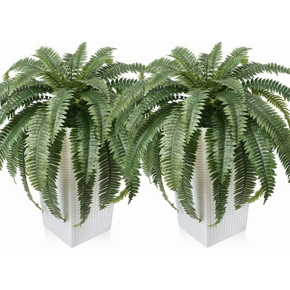 48" Boston Ferns Artificial Outdoor Plants - 39 Fronds UV Resistant Faux Greenery with Taper Planter- Realistic Fake Bushes Front Porch Decor for Garden, Patio, Indoors - Set of 2, VN153