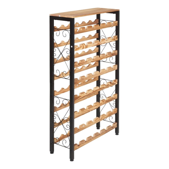 48 Bottle 8-Tier Freestanding Wine Rack with Wood Table Top, Black Storage Shelves for Home Bar and Cellar