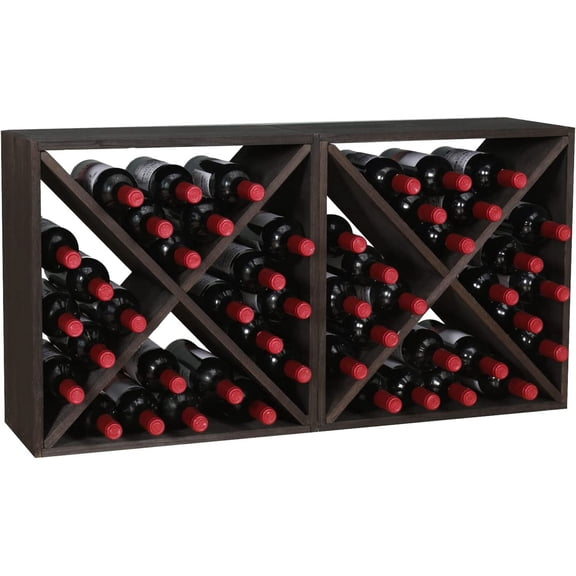 48 Bottle Cube Wine Rack Solid Wood Countertop Stackable Black | Special Offer | Rustic Retro Space-Saving Wine Storage Cabinet