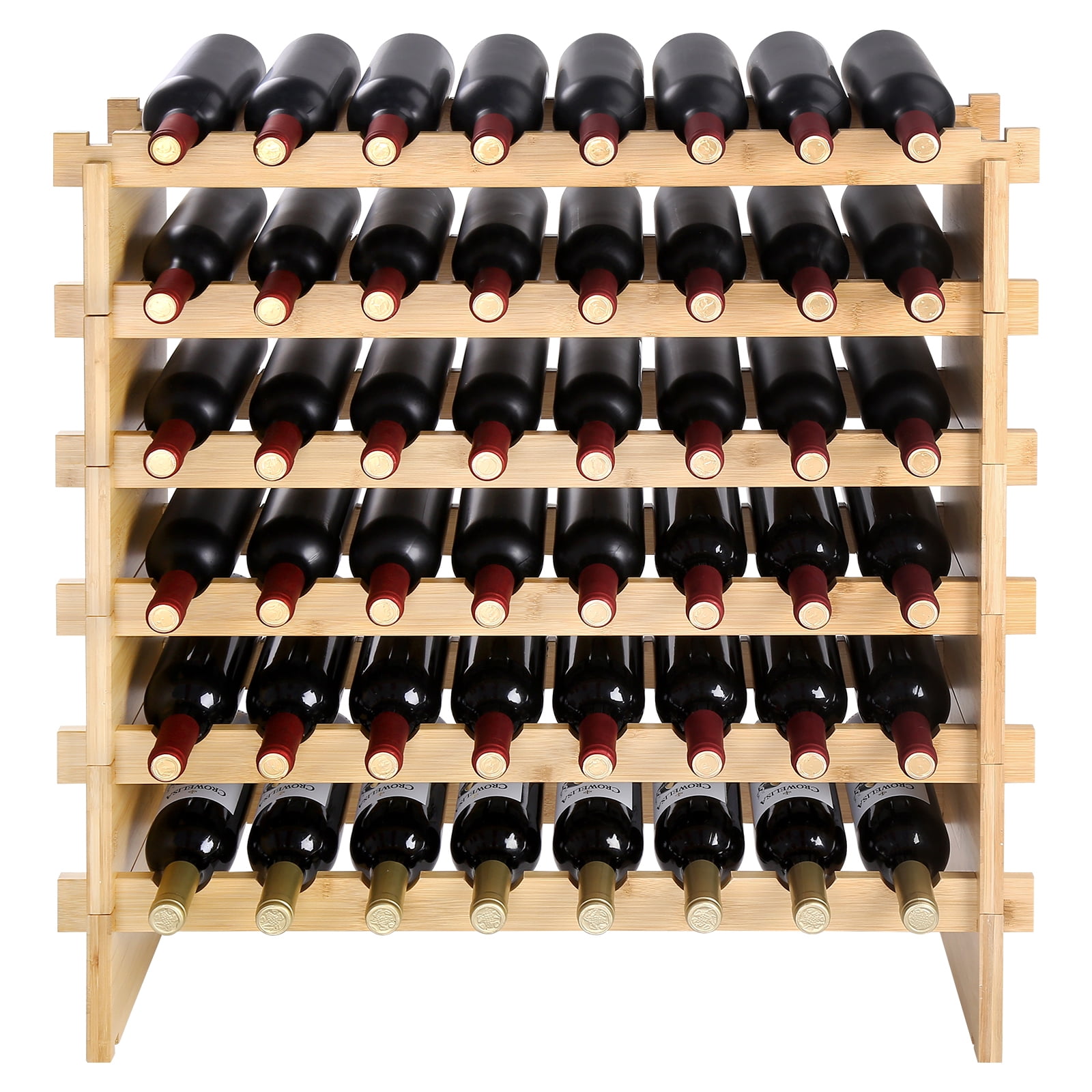 48-Bottle Stackable Bamboo Wine Rack, 6-Tier Modular Display Shelf ...
