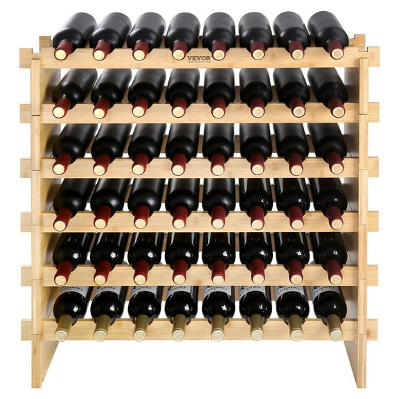 Bamboo Wood 6-Shelf Wine Rack, Stackable & Adjustable, Stores 48 Bottles - Perfect for Kitchen, Dining Room