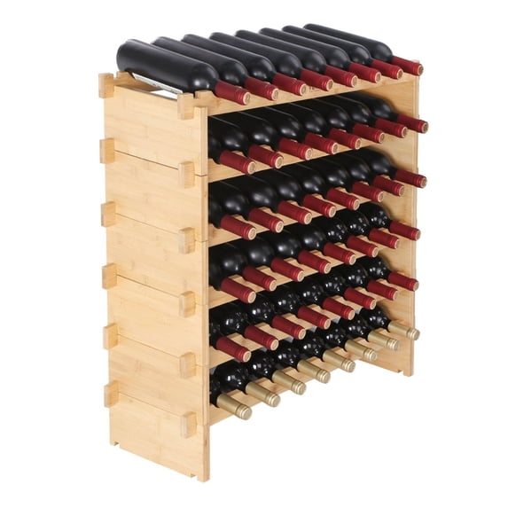 48 Bottle Wine Rack, Stackable Bamboo Wood Wine Storage - 6 Tier Floor Standing Wine Holder Display Shelf for Kitchen, Bar, Cellar - Natural Finish