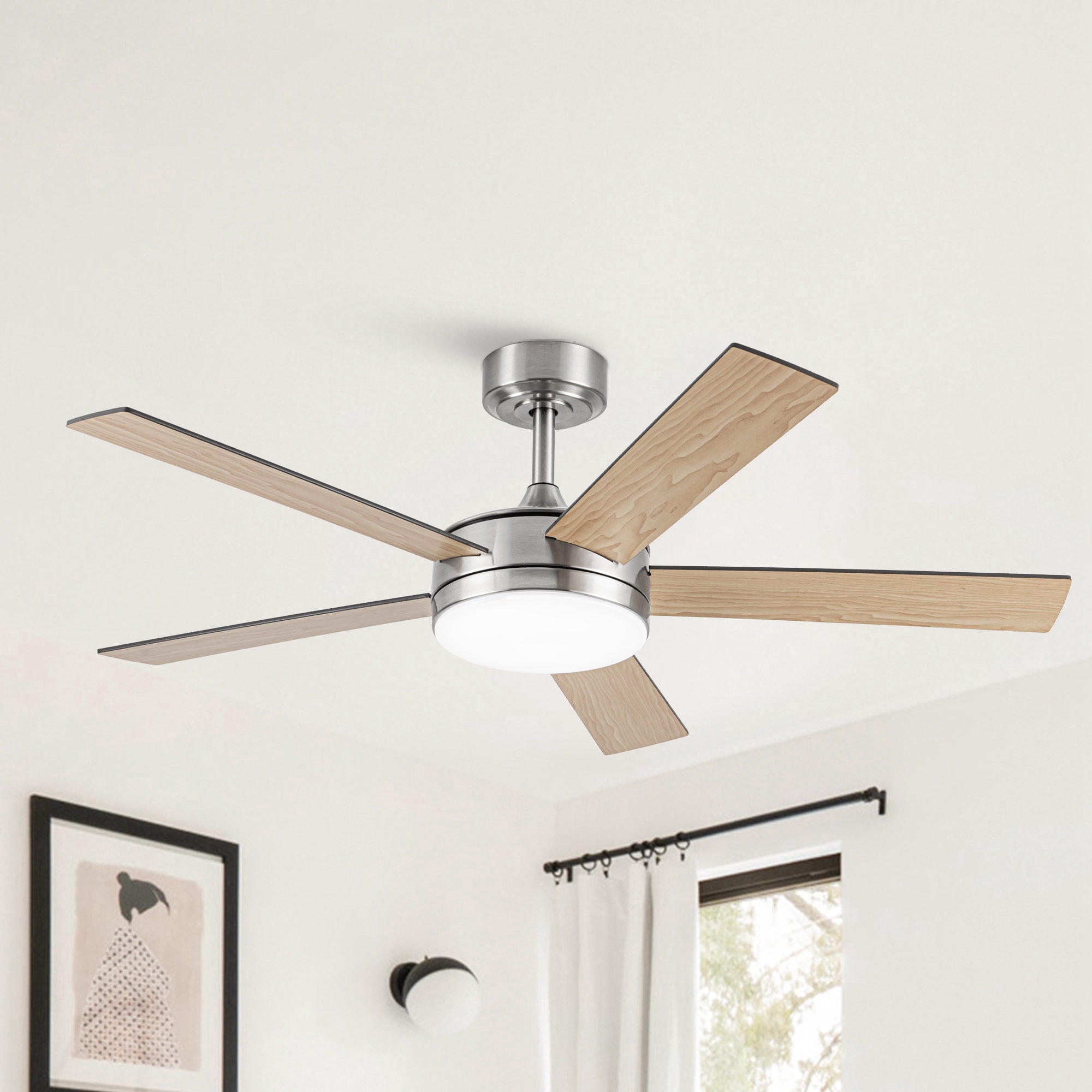 Vaczon 48" Modern Brushed Nickel Smart Ceiling Fan with Light and Remote for Living Room and Dining Room