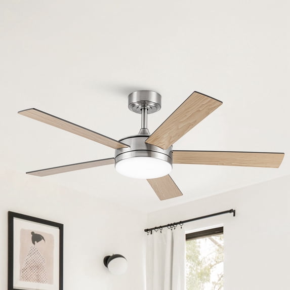 Vaczon 48" Modern Brushed Nickel Smart Ceiling Fan with Light and Remote for Living Room and Dining Room