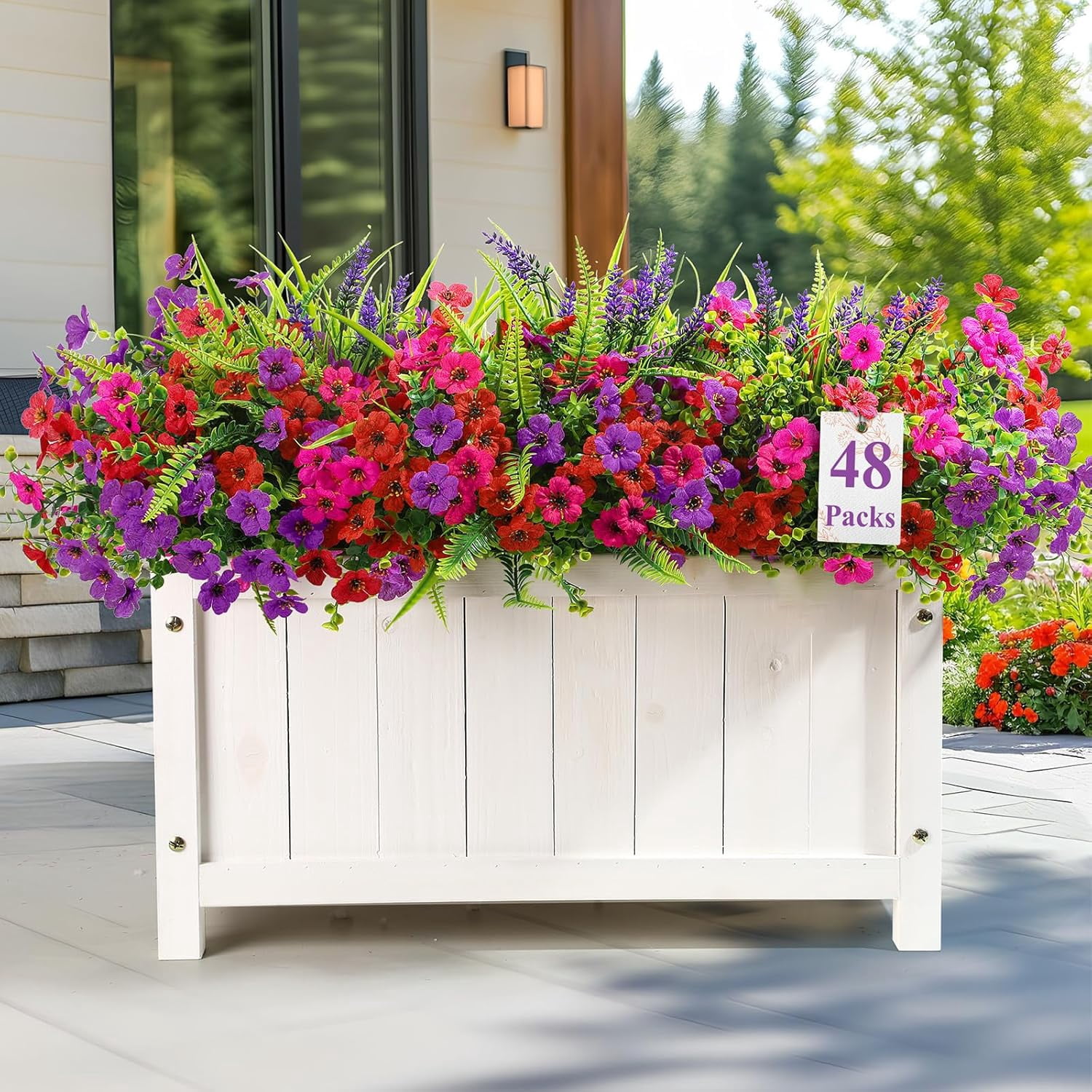 48 Bundles Artificial Flowers for Outdoors Spring Summer Decoration, UV ...