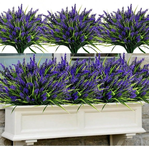 48 Bundles Artificial Plants Flowers Outdoor Faux Lavender Flowers With Monkey Grass UV Resistant Plastic Faux Plants For Garden Porch Window Patio Hanging Planter Home Decor