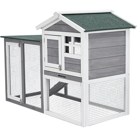 48'' Bunny Hutch Indoor with 1 Leak-Proof Trays, Waterproof Roof Rabbit Hutch Indoor/Outdoor, 2-Tier Wooden Bunny House, Gray and White