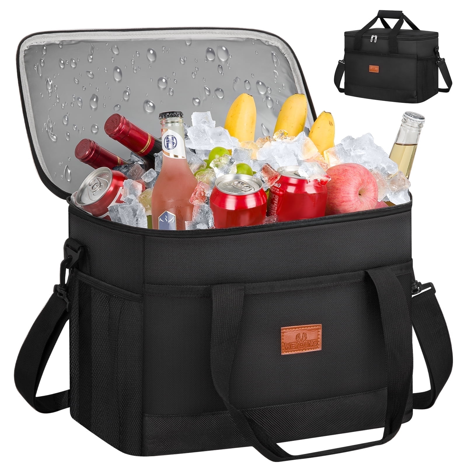 Soft Cooler Bag, Sided Cooler, 48 Cans Collapsible Cooler, Insulated Ice Chest, Large Leakproof Camping Cooler, Portable Travel Lunch Cooler for Picnic, Beach, Work, Trip, Tailgating, Boat, Black