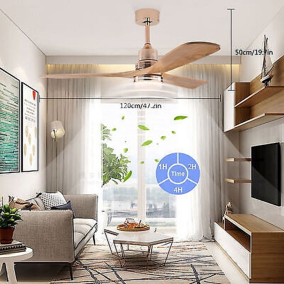 48" Ceiling Fan Light LED Chandelier 3 Blades 6 Speed Timing Fan Lamp & Remote