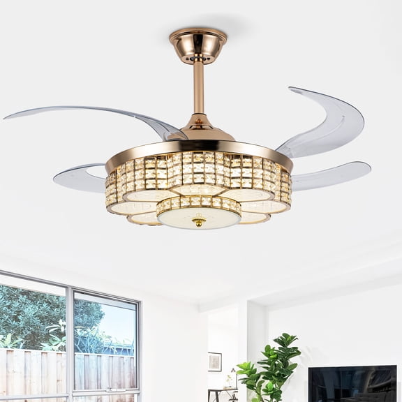 48" Ceiling Fan With Retractable Blades, Indoor Ceiling Fan With Light with Remote Control, Noiseless Reversible Motor, 6 Speed ,3 for Patio Living Room, Bedroom, Office,Indoor