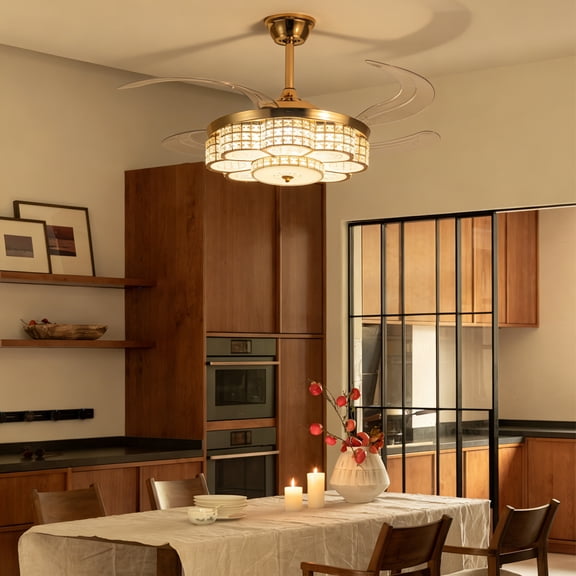 48" Ceiling Fan With Retractable Blades and Remote Control for Patio Living Room Bedroom Office Gold