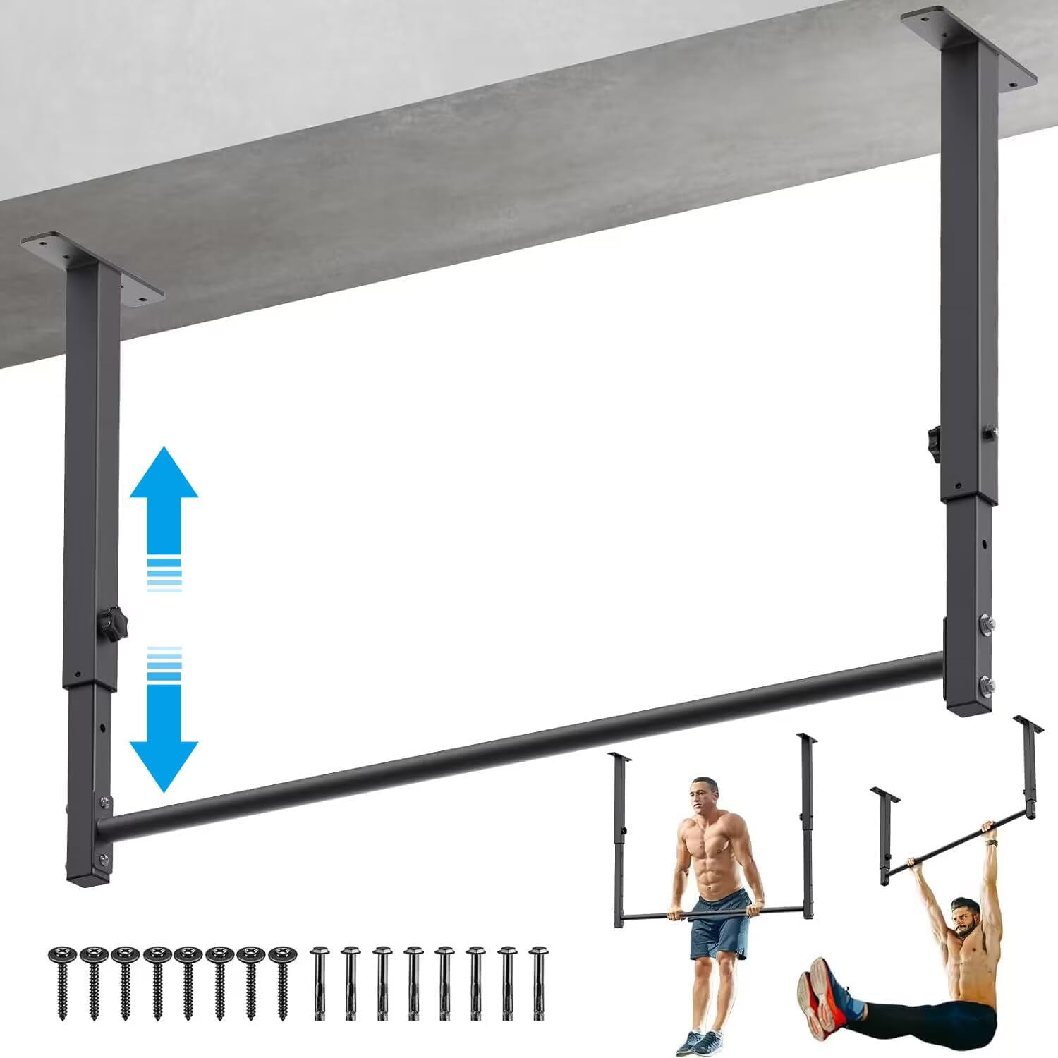 48" Ceiling Mounted Pull Up Bar, Heavy Duty MultiGrip Chin Up Bar,Mounted Pull Up Bar