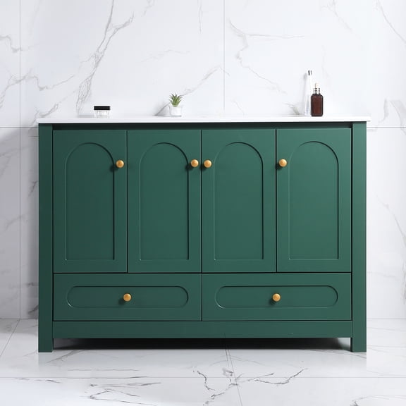 48" Ceramic Sink Bathroom Vanity with Green Finish / Silent, Versatile Bathroom Storage