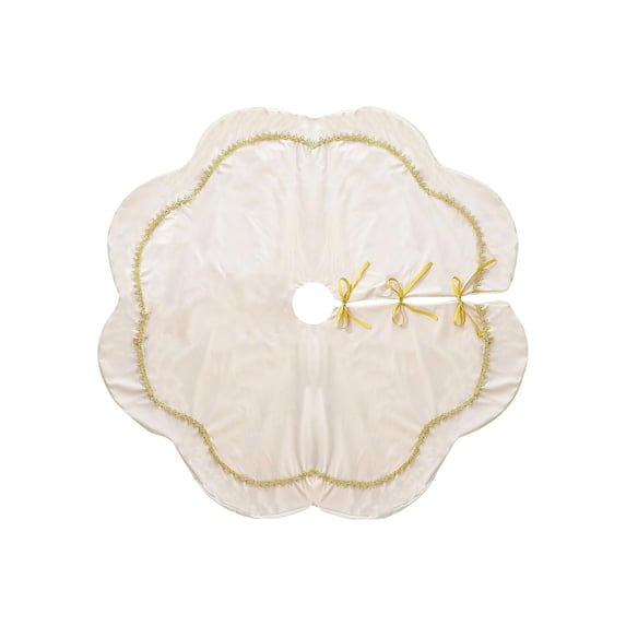 48" Christmas Tree Skirt – Velvet with Gold Lace Trim, Scalloped Edge, Elegant Xmas Base Cover for Festive Home Decor