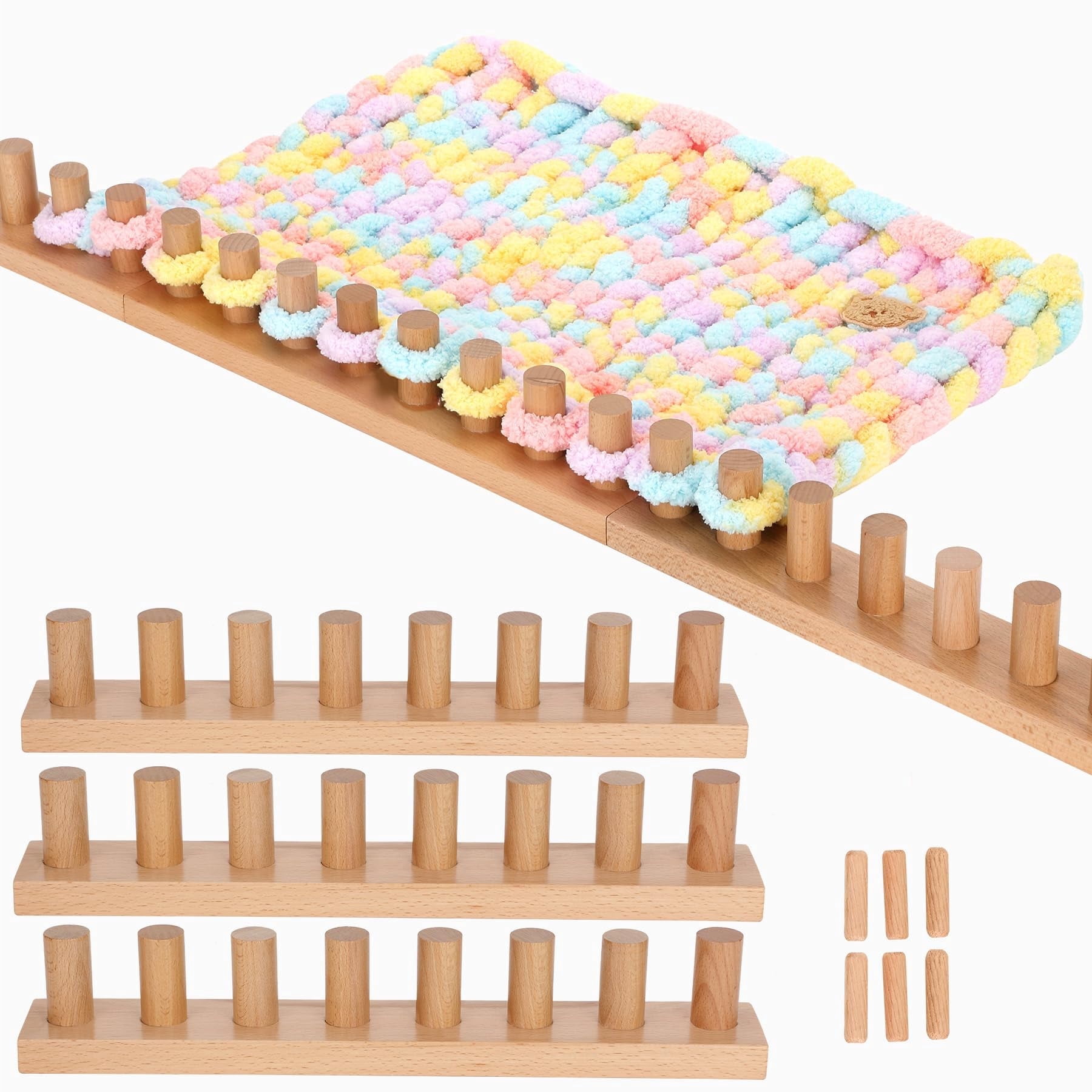 48" Chunky Knitting Loom for Blanket Making – Adjustable Wood Frame, Portable DIY Hand Knitting Kit for Beginners, Reusable Blanket Loom for Bulky Yarn Crafts & Gifts