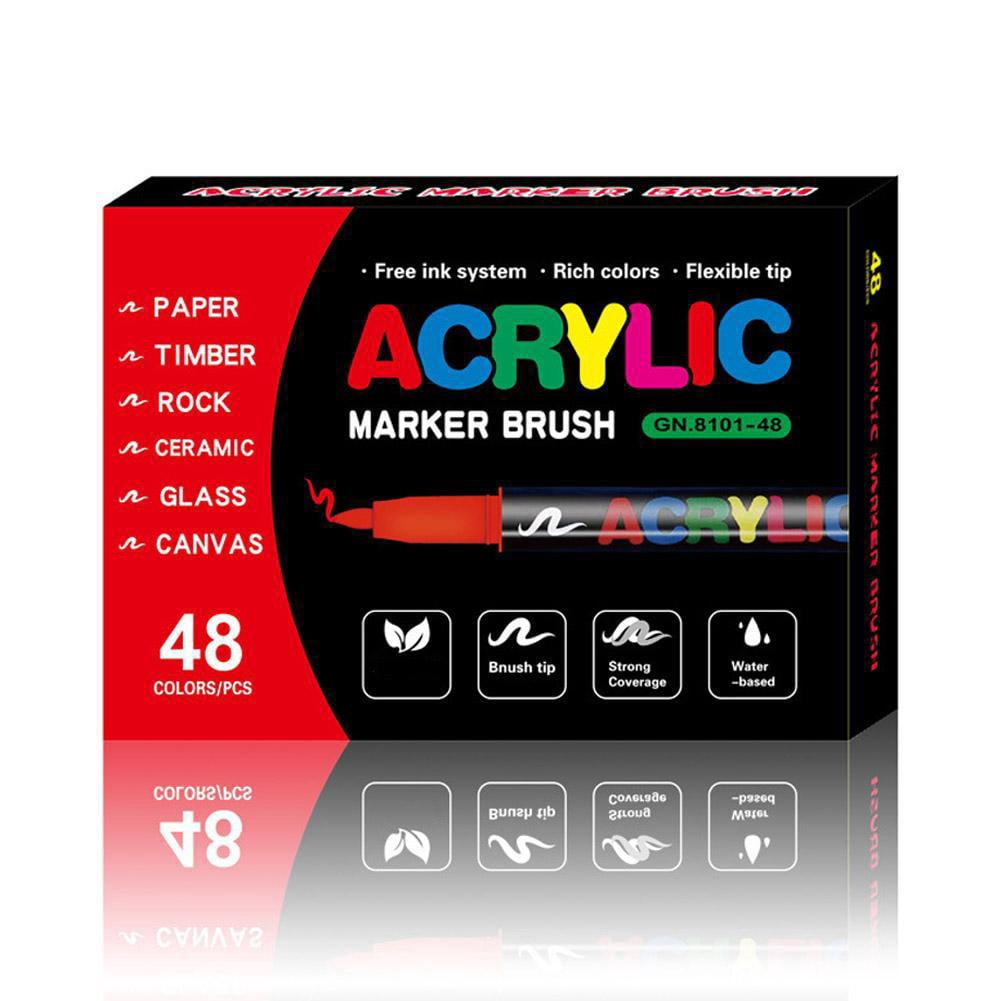 48 Color Acrylic Paint Markers Set, Acrylic Brush Tip Art Pens for Wood, Canvas, Glass & Rock Painting, DIY Crafts Making Art Supplies Gift for Christmas Thanksgiving Painting