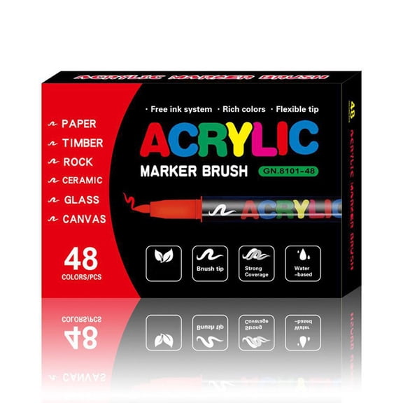 48 Color Acrylic Paint Markers Set, Acrylic Brush Tip Art Pens for Wood, Canvas, Glass & Rock Painting, DIY Crafts Making Art Supplies Gift for Christmas Thanksgiving Painting