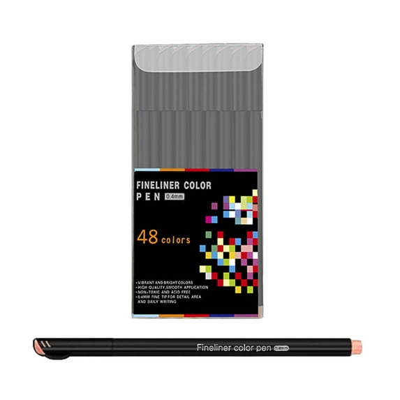 48-Color Fineliner Pen Set, 0.38mm Precision Needle Tip Black Drawing Pen Stationery for Art, Design, Illustration & DIY Creation