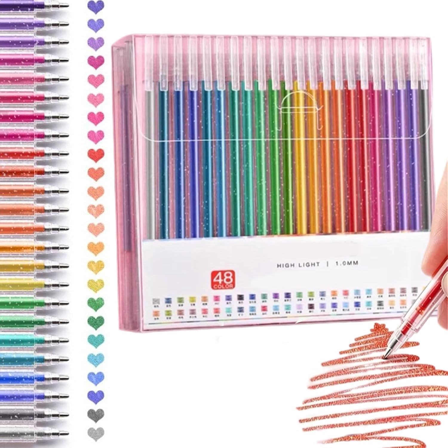 48 Color Glitter Gel Pens Set for Black Paper, No Bleed Ink, 1.0mm Tip for Adult Coloring, Journaling, DIY Art & Crafts(DSF)