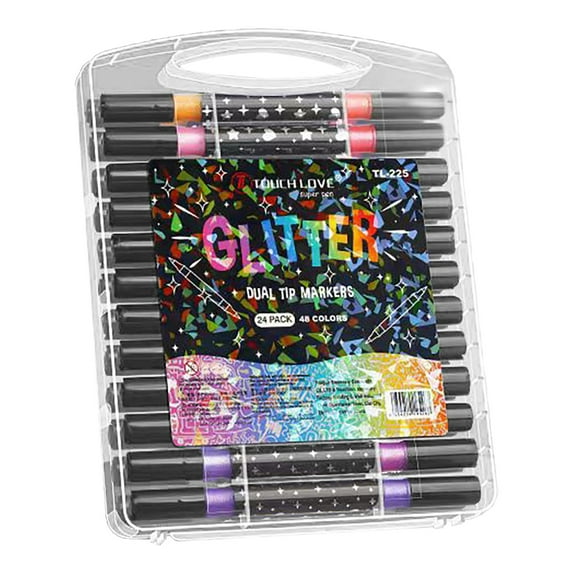 48-Color Glitter Markers, Dual Tip Glitter Paint Pens for Adult Coloring Books, Metallic Sparkle Gel Pens for DIY Crafts, Journals, Christmas Cards, 24 Premium Art Markers, Idea Gift