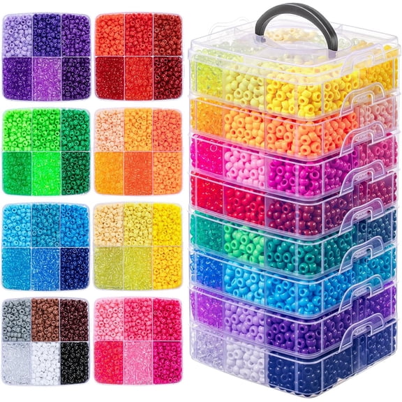 48-Color Pony Bead Bulk Set 10,000 Piece Plastic Beads with Storage Box, 6x9 mm Barrel Beads for Jewelry Making, Crafting, and DIY Projects